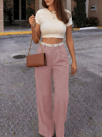 Women’s Retro High-Waisted Color-Block Casual Suit Pants
