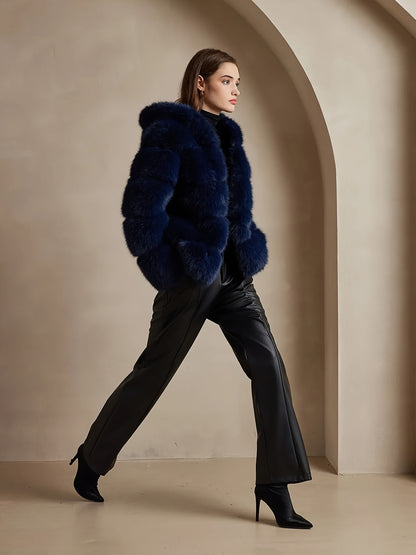 Women's Elegant White faux fur coat - Luxury Winter Outerwear with Single-Button Closure, Machine Washable Cold-Weather Jacket for Evening Events, Parties & Everyday - Chic Winter Coat for Women (Solid Color, O-Line Silhouett