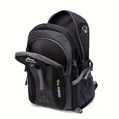 40L Black Oxford Backpack for Hiking, Travel & Outdoor Adventures - Lightweight, Durable with Adjustable Straps, Design, Perfect for Camping, Cycling & Student Use