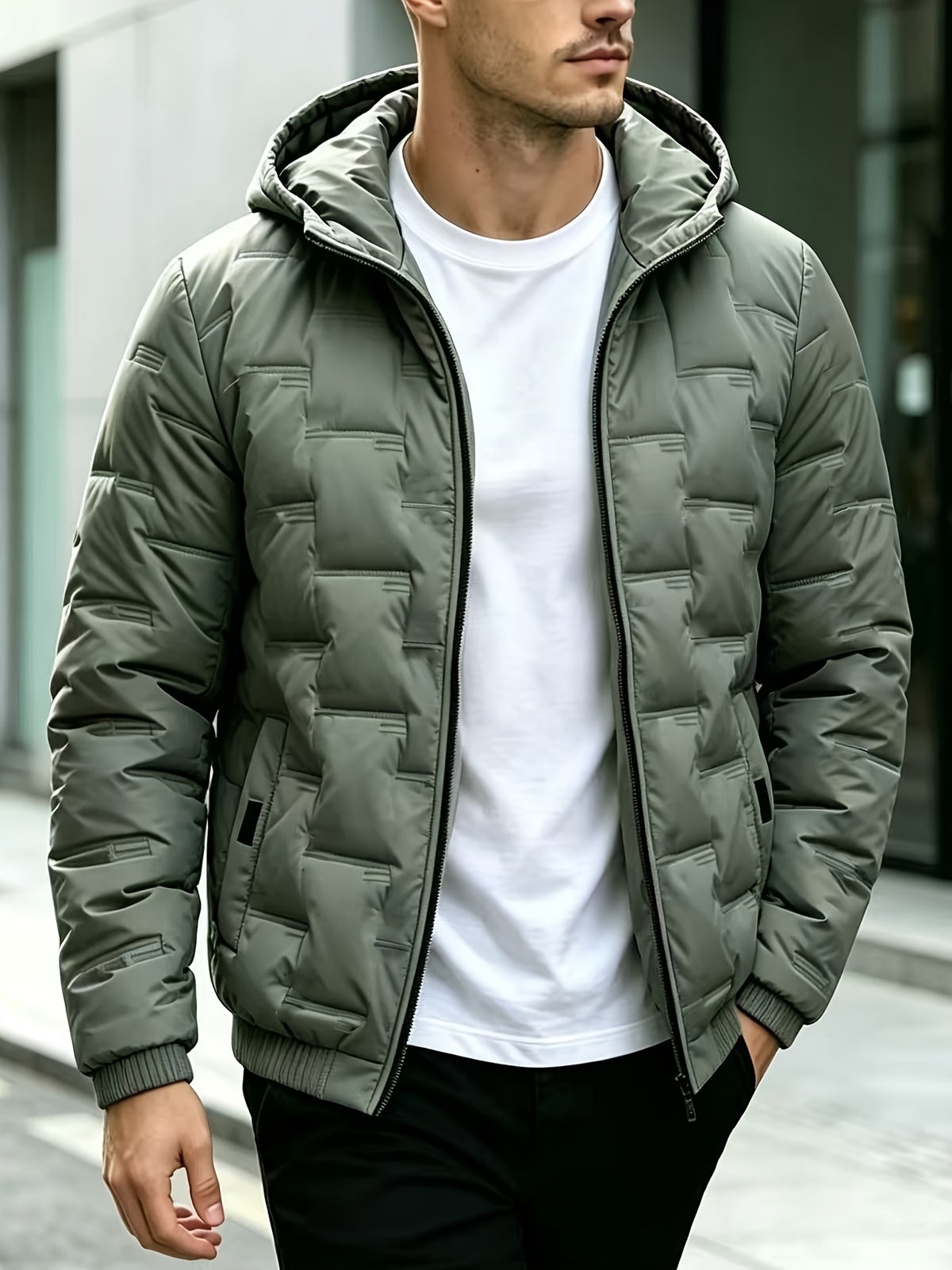 Men's Quilted Hooded Jacket, Warm Casual Winter Outerwear