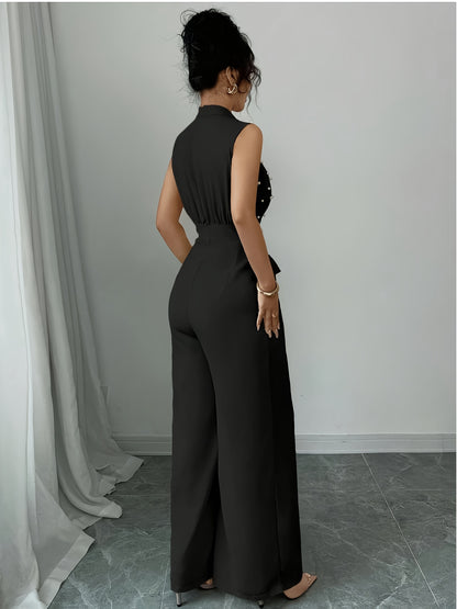 Sleeveless High-Neck Wide-Leg Jumpsuit