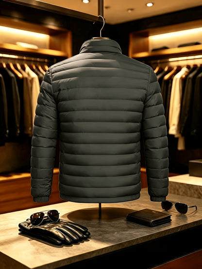 Men's Lightweight Quilted Zip-Up Jacket with Stand Collar