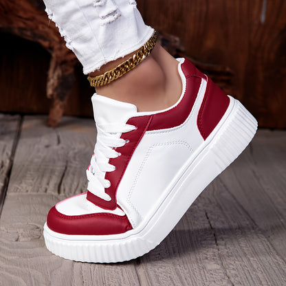 Women’s Casual Dual-Tone Low-Top Sneakers with Lace-Up Closure
