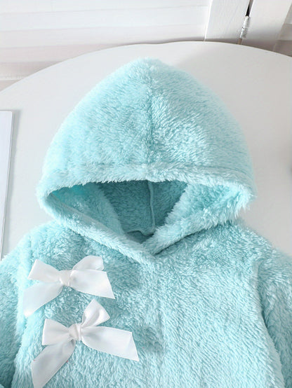 Two-Piece Cute Girls' Autumn/Winter Set: Long Sleeve Hooded Plush Butterfly Top with Pants, Perfect for Daily Outdoor Wear. Cozy Faux Fur Fabric - Essential Indoor & Winter Accessory and Holiday Gift Idea, Perfect for Outdoor