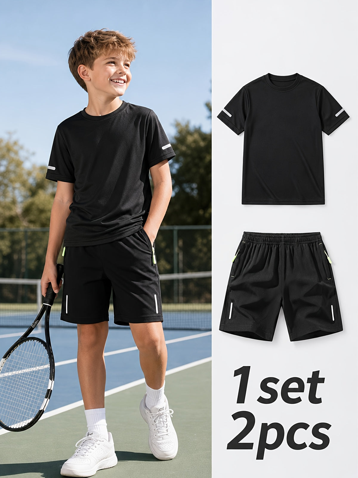Boys' Quick-Dry Summer Shirt & Shorts Set with Reflective Strips