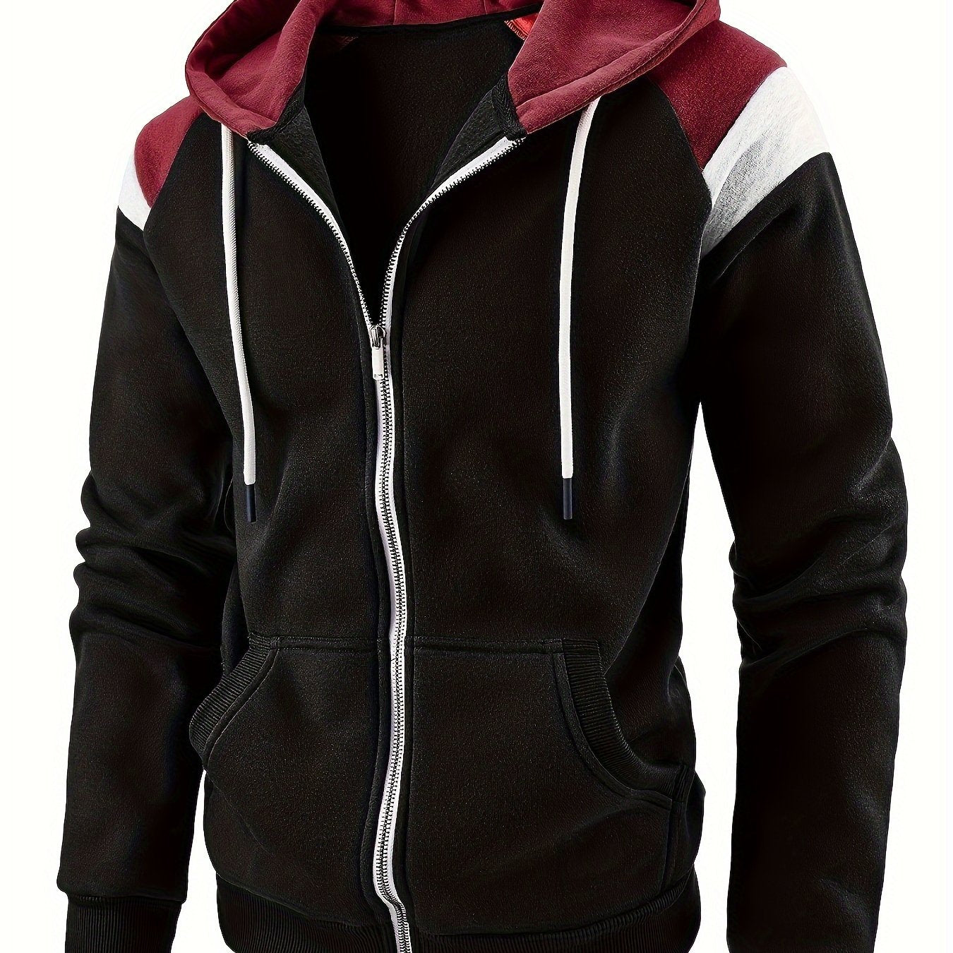 Men's Zip-Up Hoodie Jacket - Full-Zip Front Closure, Zipper Cardigan, Long Sleeve Pullover for Gym, Office, Everyday - Lightweight Warmth in Burgundy/Black/ Colors Available - Easy-Care Zippered Casual Outerwear, Hoodie Zip U