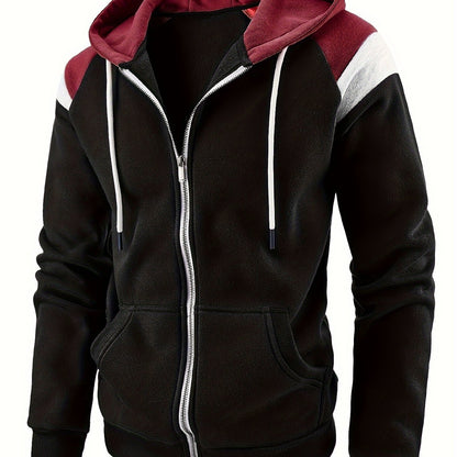 Men's Zip-Up Hoodie Jacket - Full-Zip Front Closure, Zipper Cardigan, Long Sleeve Pullover for Gym, Office, Everyday - Lightweight Warmth in Burgundy/Black/ Colors Available - Easy-Care Zippered Casual Outerwear, Hoodie Zip U