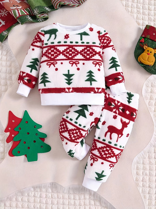 Children's Christmas Fashionable Autumn and Winter Flannel Suit Children's Warm New Two-piece Set