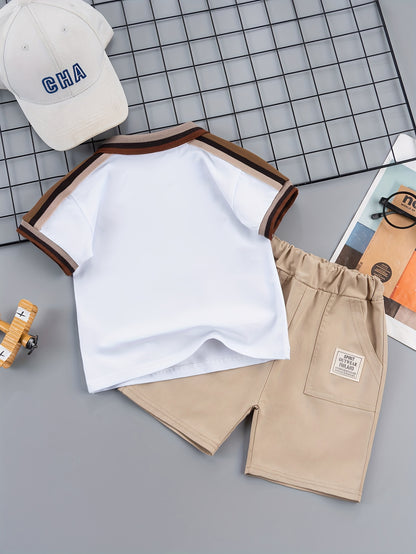 Boys' Summer Cotton Blend T-Shirt & Shorts Set, Casual Style