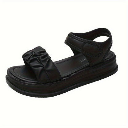 Women's Solid Color Flat Sandals, Casual Open Toe Summer Shoes, Comfortable Ankle Strap Sandals