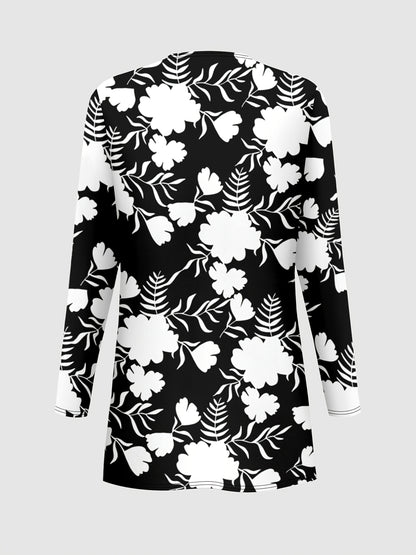 Plus Size, A three-piece set of Women's plus-size elegant floral print top and solid-color vest pants