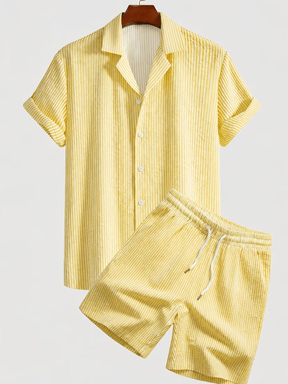 Men's Casual Breathable Bubble Stripe Pajama Set with Drawstring