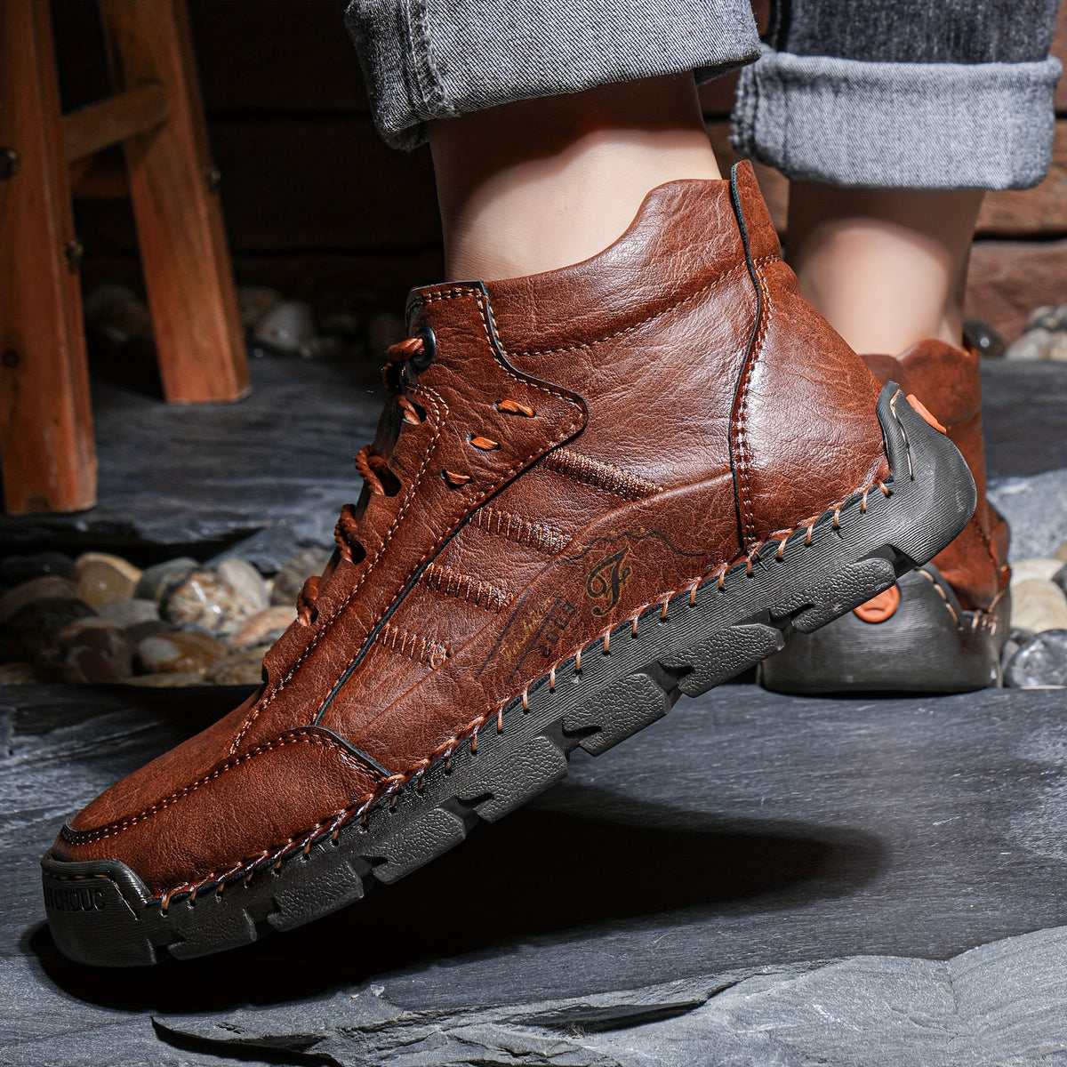Men's Casual Handmade Short Boots with Lace-Up Design