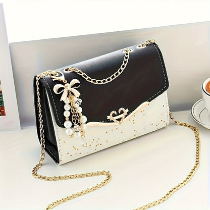 Elegant Bohemian Beige Crossbody Bag with Tassel Charm - Chic Urban Flap Shoulder Bag with Golden Chain Strap, Lightweight & Portable for Shopping, Office, College, Travel - Perfect Gift for Women, Occasion Theme, Valentine'S