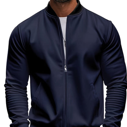 Men's Lightweight Stand Collar Jacket - Olive Green Softshell Zipper Jacket with Pockets, Regular Fit for Spring/Fall Hiking & Casual Outdoor Wear, Hiking Accessories