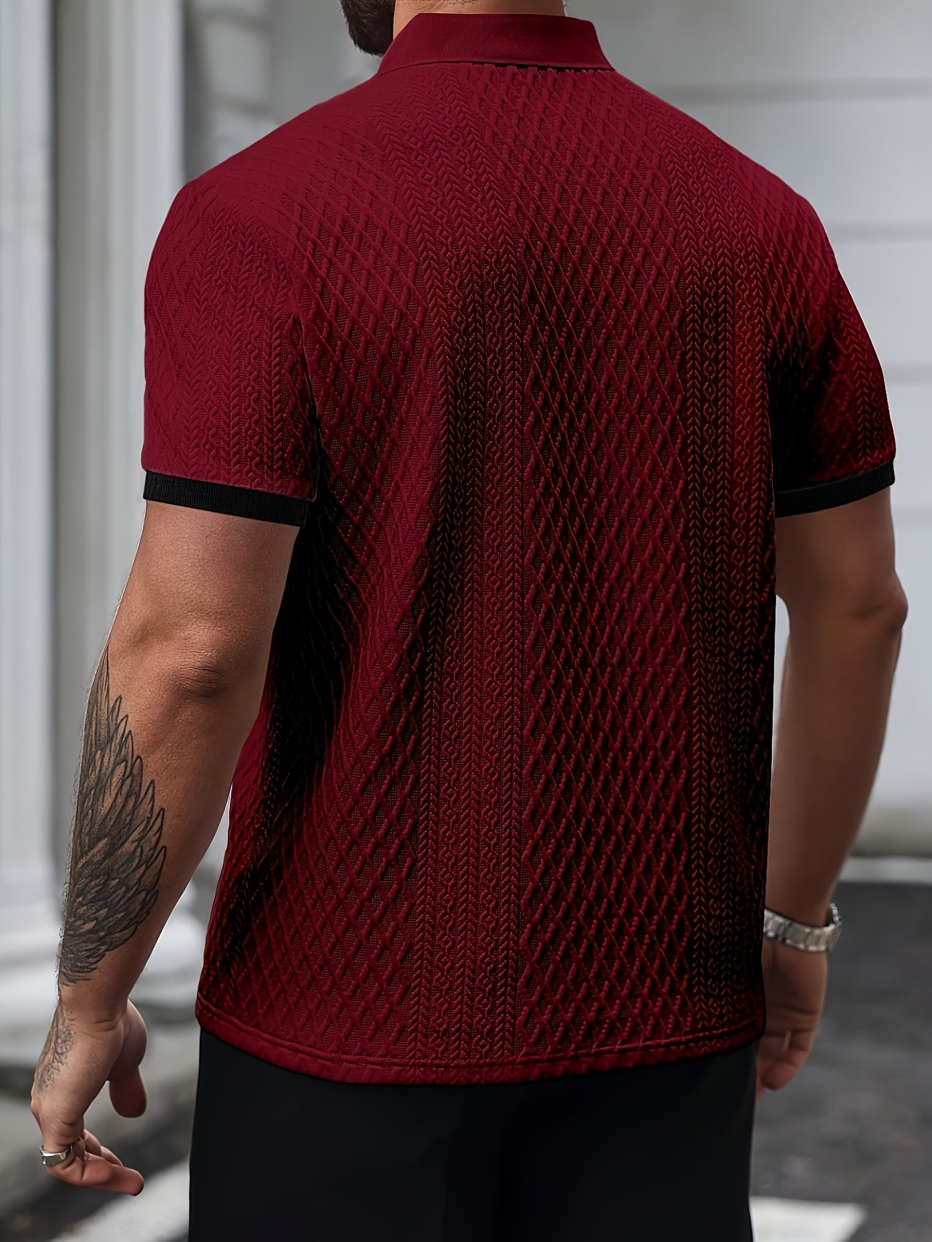 Men's Color-Blocked Argyle Polo Shirt with Collar for Summer