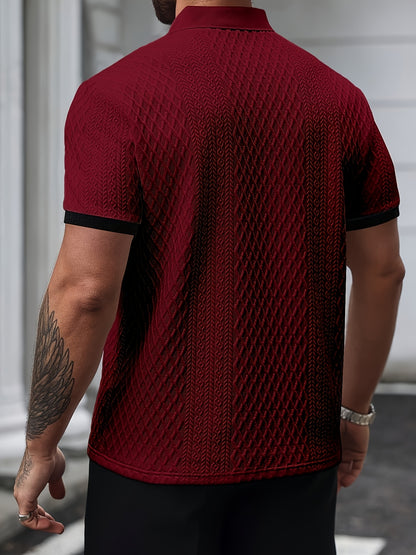 Men's Color-Blocked Argyle Polo Shirt with Collar for Summer