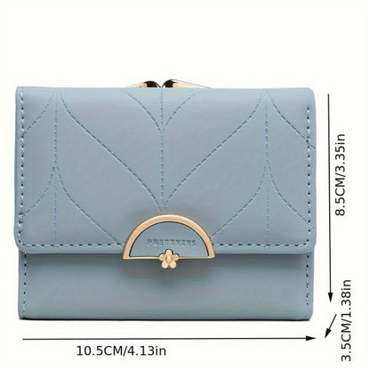 Compact Trifold Wallet for Women in Mint Green Featuring a Golden Clasp And Zippered Coin Compartment, Adorned with a Floral Pattern And Designed for Multiple Card Storage