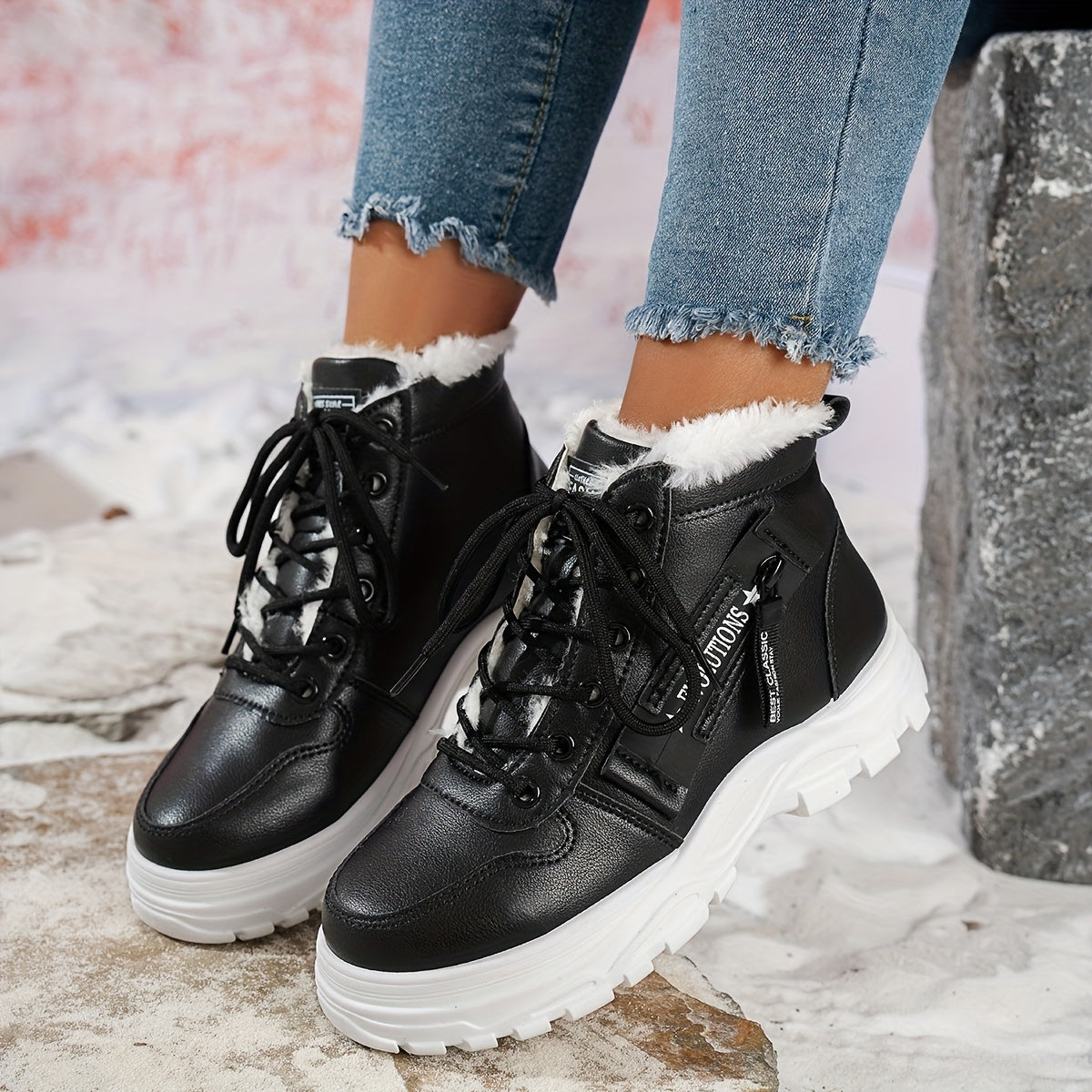 Women'S Winter Snow Boots - Warm Lined, Non-Slip, High-Top Outdoor Casual Shoes with Ribbed Cushioning, Black, Perfect for Cold Weather Activities, Winter Footwear | Stylish Winter Boots | Durable Footwear