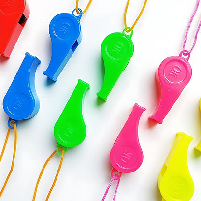 12pcs Colorful Plastic Whistles with Lanyards for Sports & Parties