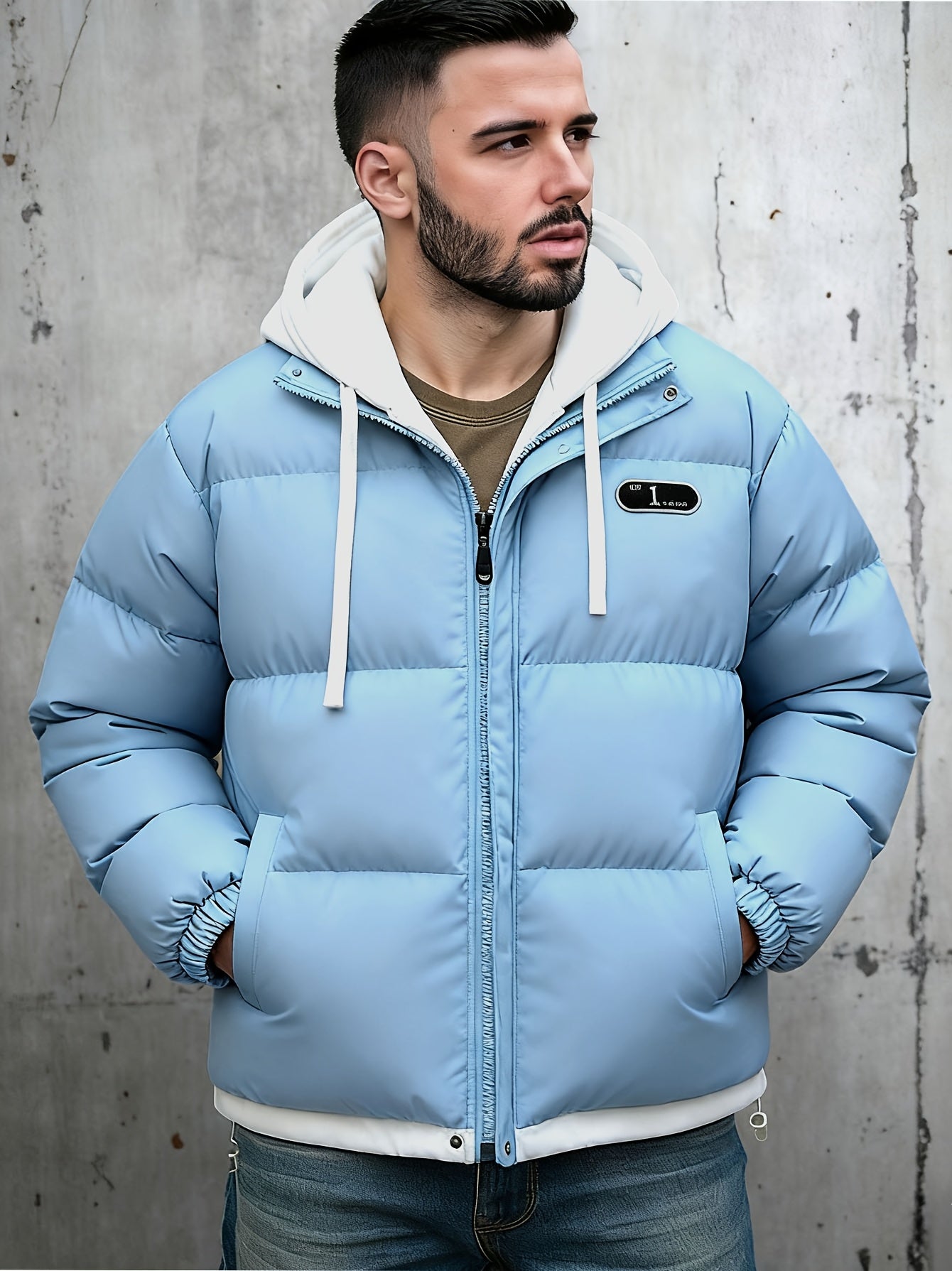 Men's Autumn and Winter Casual Fashion Faux Two-Piece Outerwear, Trendy Thickened Warm Comfortable Hooded Jacket