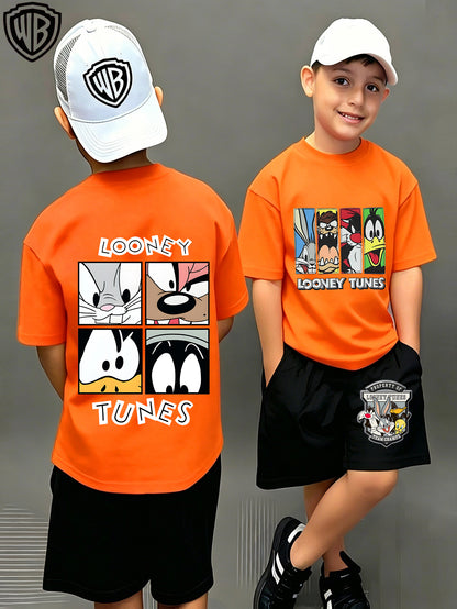 Unisex Cotton Looney Tunes T-Shirt & Shorts Set for Kids