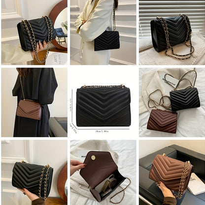 Fashionable Women'S Crossbody Bag with a V-Quilted Design, Featuring a Easy And Lightweight Solid Color Flap And Chain Shoulder Strap, Suitable for Office, Work, Outings, And a Stylish Quality Handbag