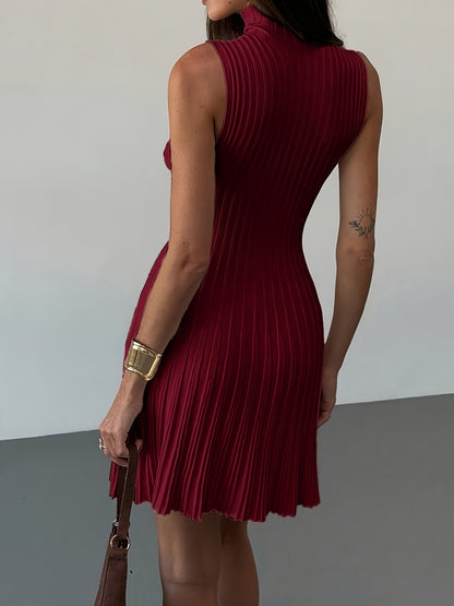 Women’s Minimalist Sleeveless Ribbed A-Line Knit Dress