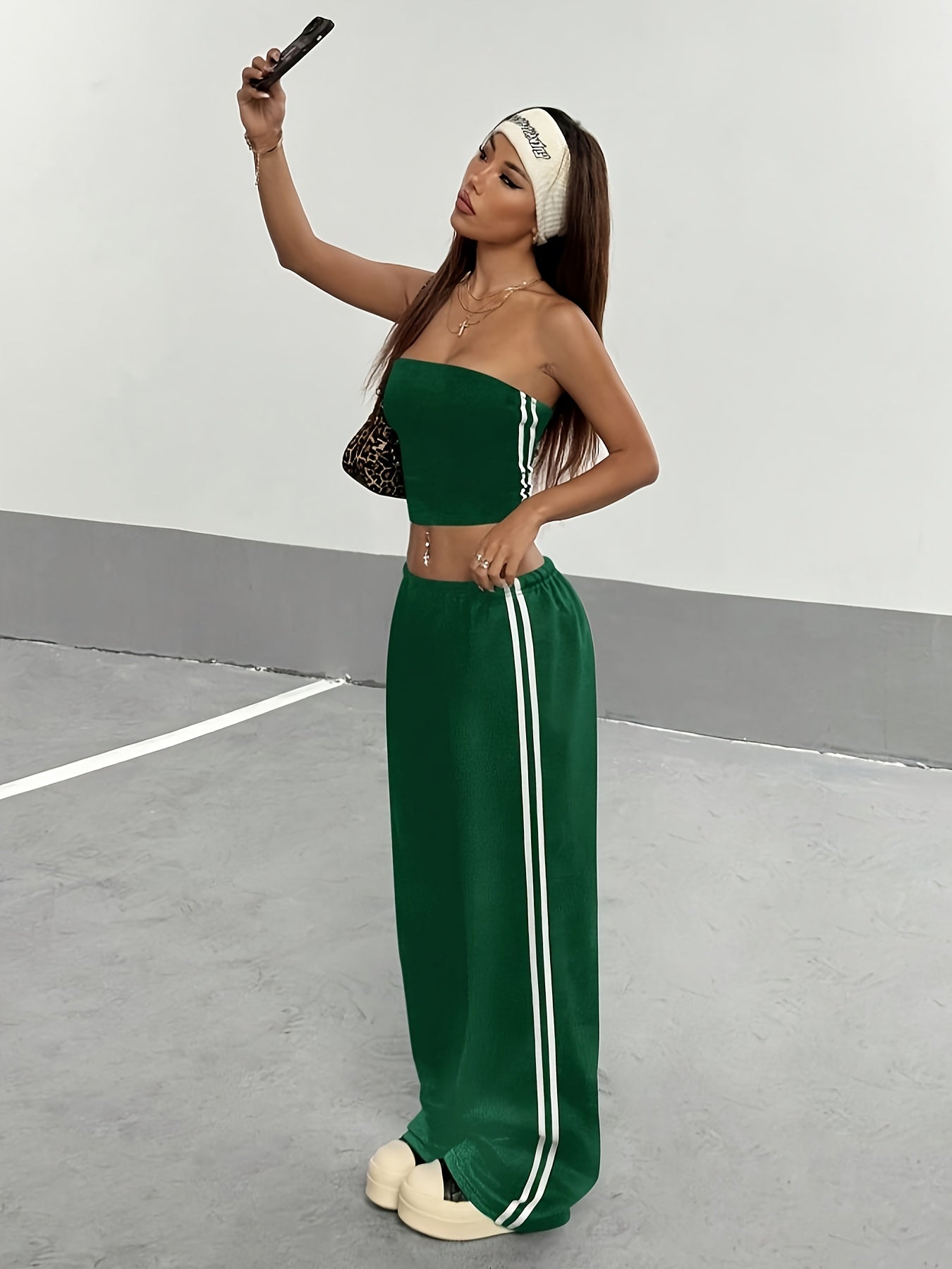 Y2K Chest Compression Top and High-Elasticity Long Pants Set