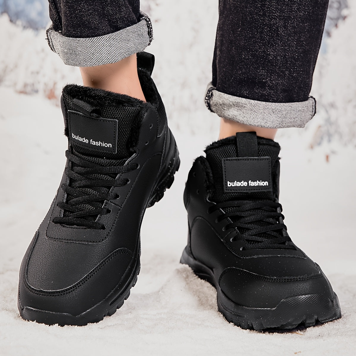 Men's Winter High-Top Ankle-High Outdoor Boots - Upper, Plush Lining & Cushioned Insole, Slip-Resistant MD Sole, Brown/Black Trekking Shoes for Snow, Ice, and Cold Weather - Lightweight & Durable Casual Winter Boots for Hikin