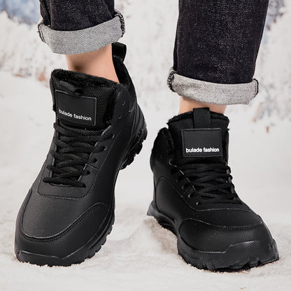 Men's Winter High-Top Ankle-High Outdoor Boots - Upper, Plush Lining & Cushioned Insole, Slip-Resistant MD Sole, Brown/Black Trekking Shoes for Snow, Ice, and Cold Weather - Lightweight & Durable Casual Winter Boots for Hikin