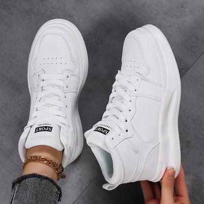 Women's Outdoor Autumn and Winter Thickened Warm Star Pattern Fashionable Versatile Simple High-Top Lace-Up Soft Sole Campus Sneakers for Multi-Purpose Sports and Casual Wear