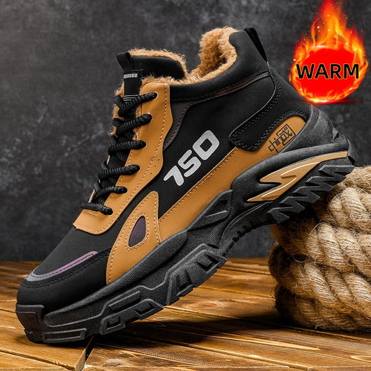 Men'S Winter High-Top Snow Boots with Fleece - Warm Thermal Insulated Cold Weather Boots, Non-Slip Rubber Sole, Lace-Up Ankle Support, Round Toe Design For Outdoor, Streetwear, Casual & Casual Attire, Winter Boots, Streetwear