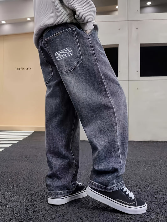 Boys' Casual Loose Fit Jeans with Large Pockets for Fall/Winter