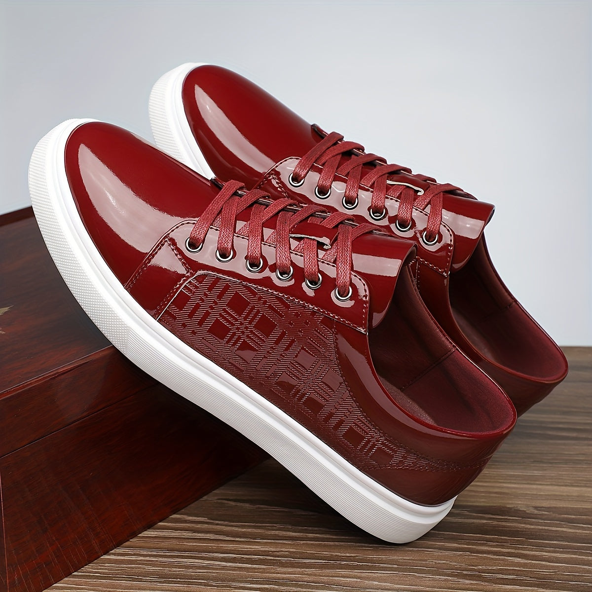 Sneakers, Shoes, White Rubber Sole, Exquisite Lattice Embossing on The Side, Lace-Up Round Toe, Versatile for Everyday Wear in All Four Seasons - ayq