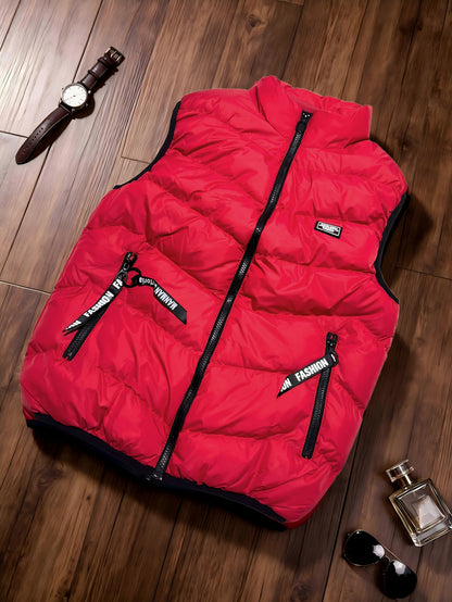 Men's Thickened Polyester Warm Vest with Full-Zip and Stand Collar
