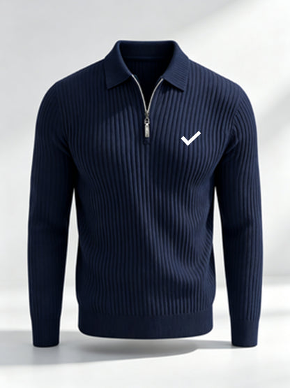 Men's Casual Long-Sleeve Ribbed Half-Zip Polo for Fall/Winter