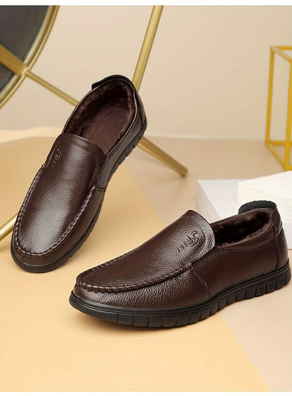 Men's Fuzz-lined Loafer Shoes, Comfy Non-slip Slip On Shoes, Men's Footwear, Fall And Winter