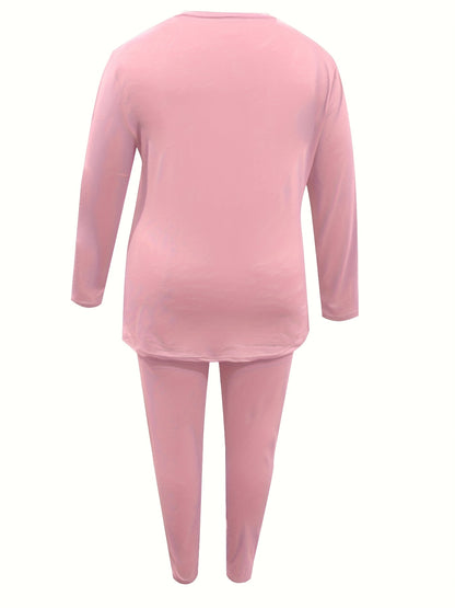 Plus Size - Plus Size - Plus Size - Women'S Plus Size Christmas & Halloween Two-Piece Set - Cozy Long Sleeve T-Shirt with Santa Claus & Snowflake Print, Pockets, and Matching Pants, Casual Holiday Outfit for Fall and Winter,