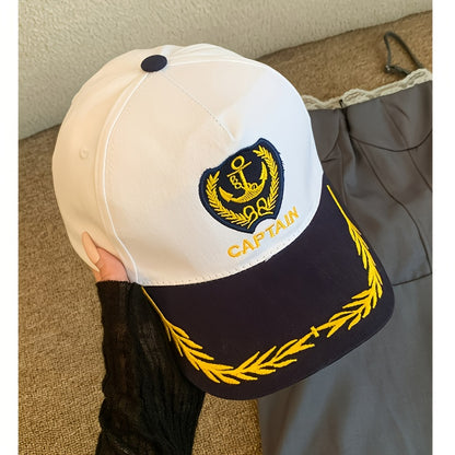 Unisex Navy-Style Captain Hat with Buckle and Curved Brim