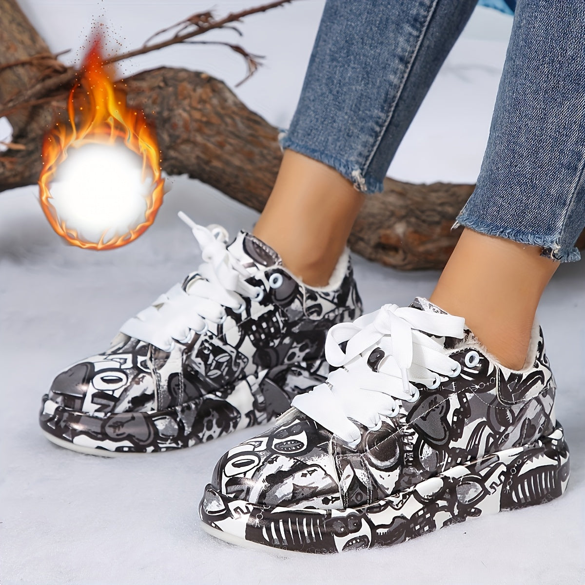 Women'S Fleece-Lined Winter Boots - Comfortable Lace-Up Thick Soles, Round Toe, Available in White, Black, And Lace Detailing - Ideal for Cozy Wear in Cold Weather, Snow Boots.
