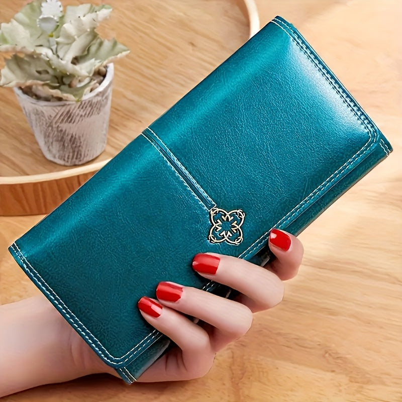 hour Women's Vintage -Korean Style Wallet - Long Wallet with Clasp Closure, Multi-Card Holder (Cash/credit), Slim Envelope Design Handbag, for daily Use, Professional & Special Events - Ladies Purse