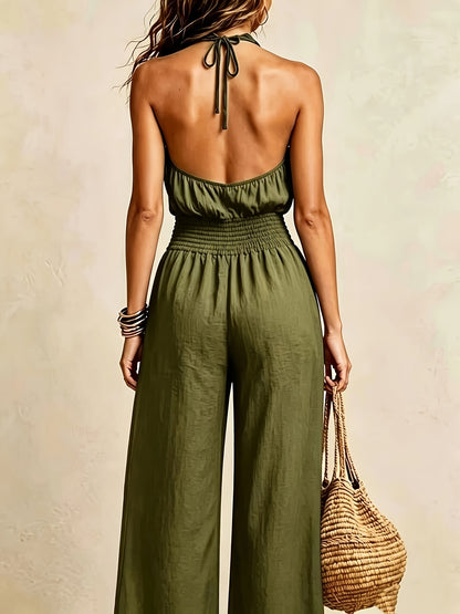 Women's Bohemian Backless Sleeveless Wide-Leg Jumpsuit