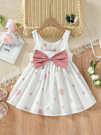 Girls' Cute White Cotton Polka Dot Spaghetti Strap Dress