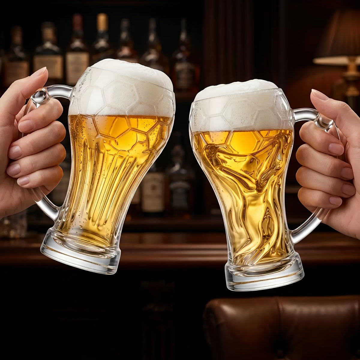 Thick Glass Beer Mug with Hercules Soccer Strap Handle, Large Capacity