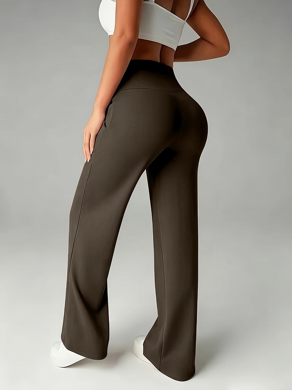 Women's High-Waisted Straight-Leg Casual Pants with Elastic Waist