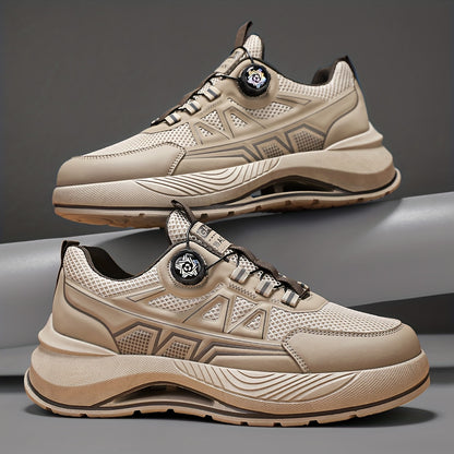 Men's 2025 New Casual Athletic Running Shoes - Thick-Sole Hiking  Basketball Sneakers with Breathable PU/Fabric Upper, Durable PVC Outsole, Beige/Black Colorway for Outdoor, Streetwear  Everyday Comfort, Round Toe Design