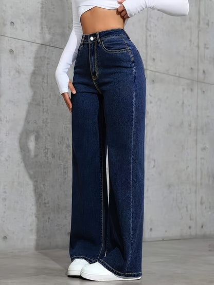 Women's Loose-Fit Stretch Straight-Leg Denim Jeans with Pocket
