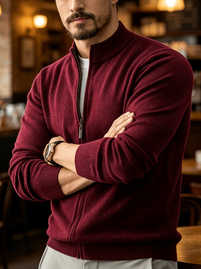 Men's Stand Collar Knit Cardigan Full-Zip Casual Fall Sweater