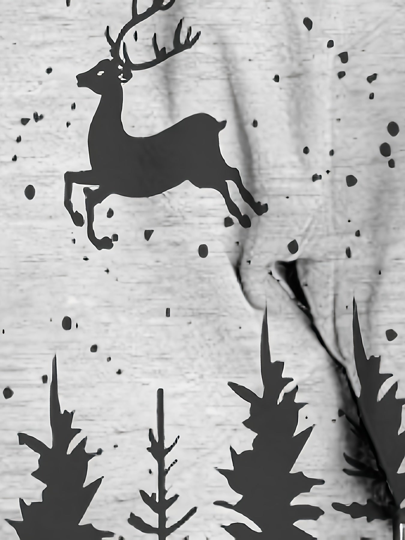 Men'S Plus Size Long Sleeve Henley Shirt with Forest & Deer Application, 100% Polyester Knit Fabric, Regular Fit Sporty & Party Top with Collared Neck and Slight Stretch - Printed Design